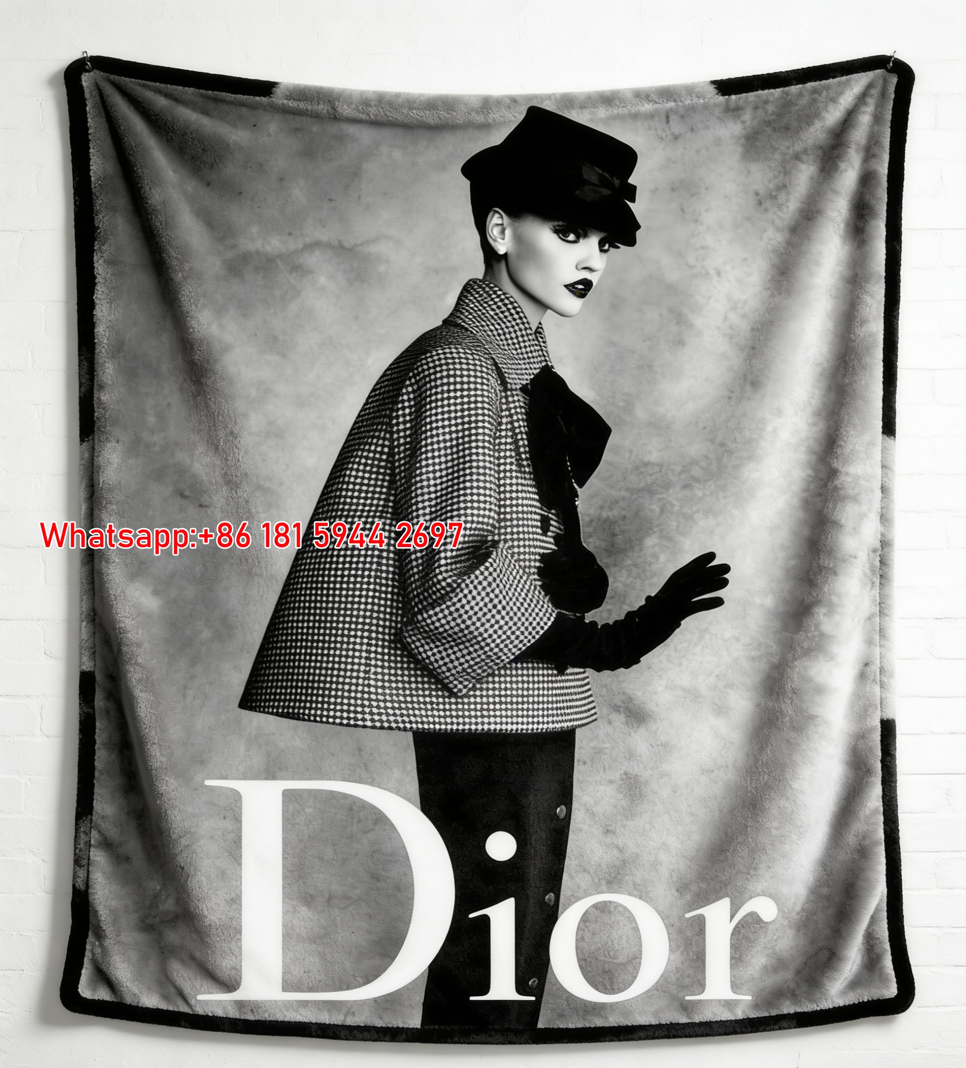 Vintage Dior Houndstooth Flannel Sofa Throw D069